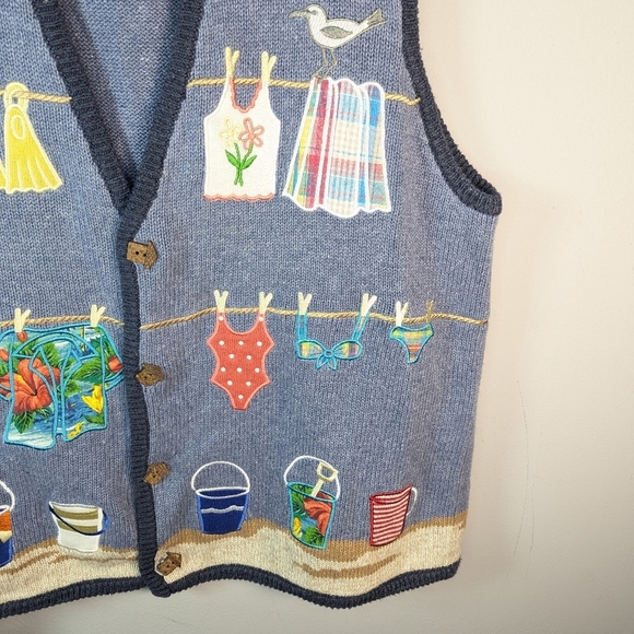 Vintage Mandal Bay nautical beach clothesline swimsuit cute grandma vest XL - Picture 4 of 7